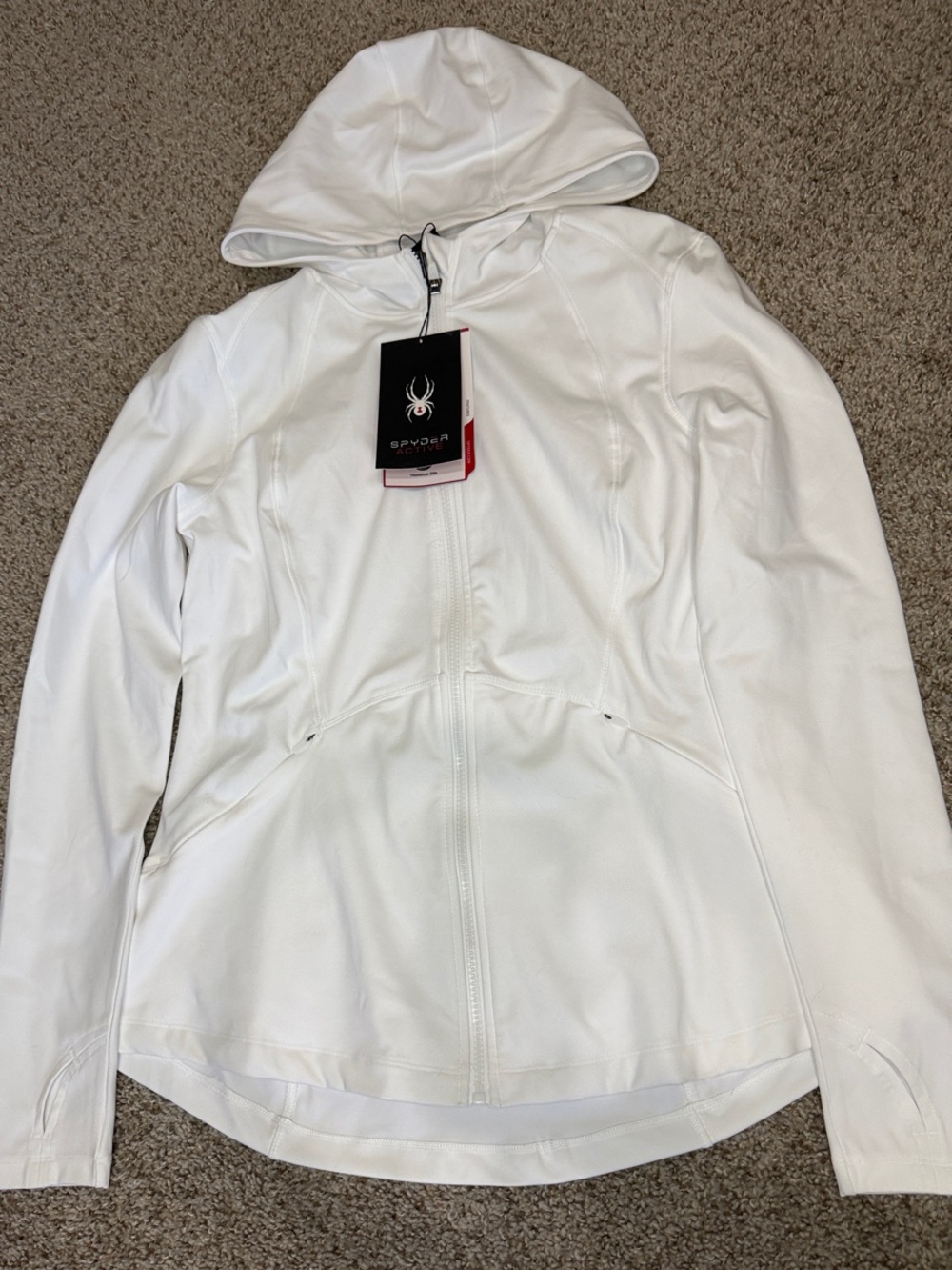 Spyder White Hooded Full Zip Performance Jacket